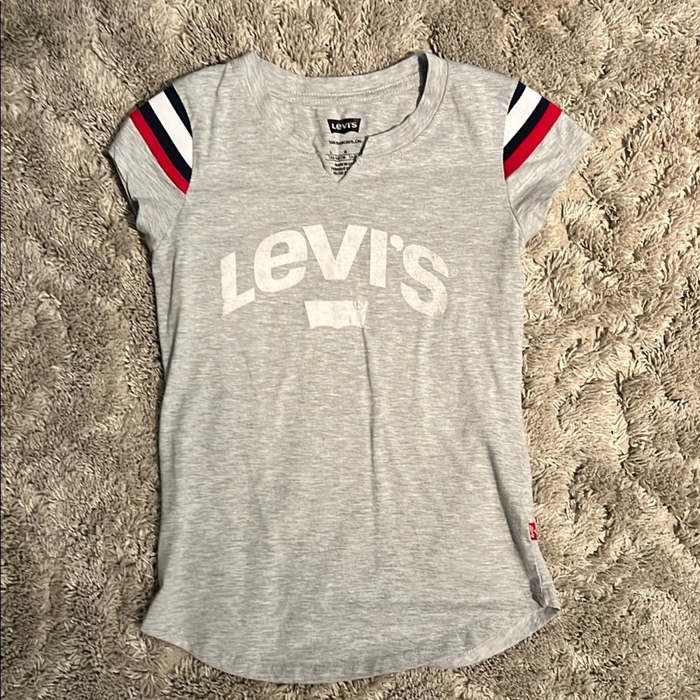 Gently Used Levi's Heather Gray Tee with Red and Navy Accents